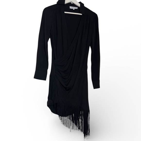 L'Academie Revolve Fringe Mini Dress Black Wrap - Picture 3 of 8